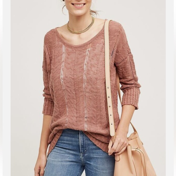 Anthropologie Adelina Tie Back Sweater Knitted & Knotted Dusty Rose W1258 Sz S - Picture 1 of 9